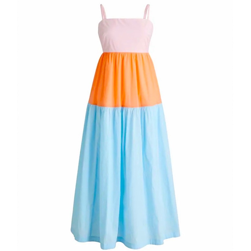 Colorblock Maxi Dress in Pink, Orange, and Blue